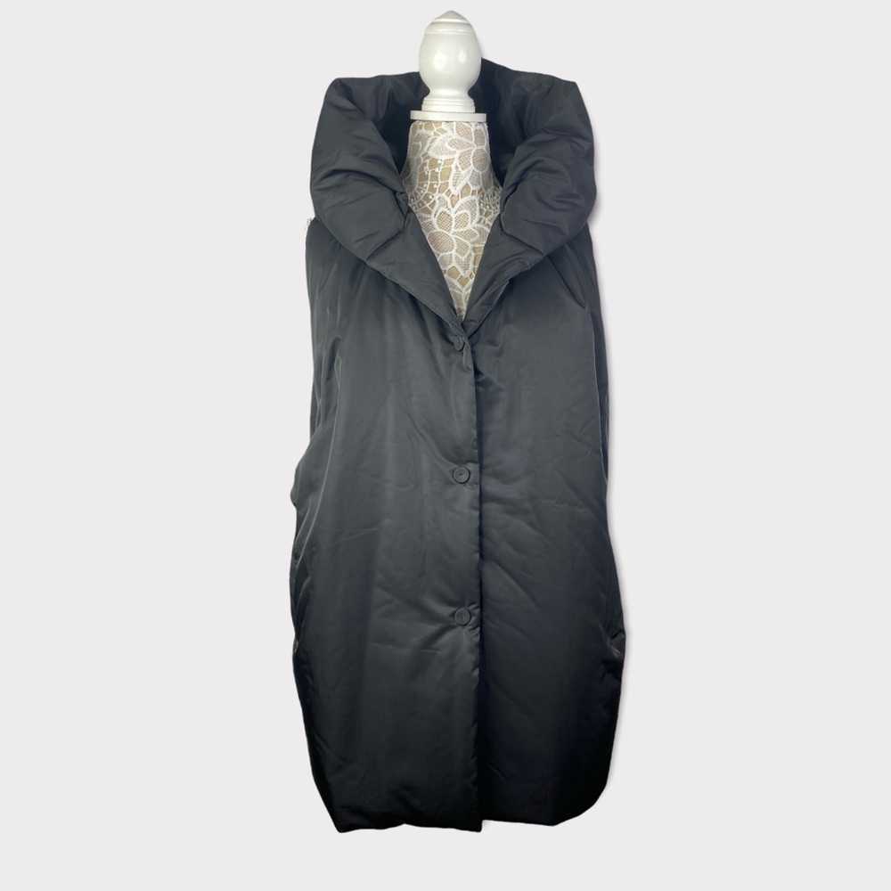 Tone n ton Black Nylon Puffer Long Button Down Hoodie Vest Size: Large